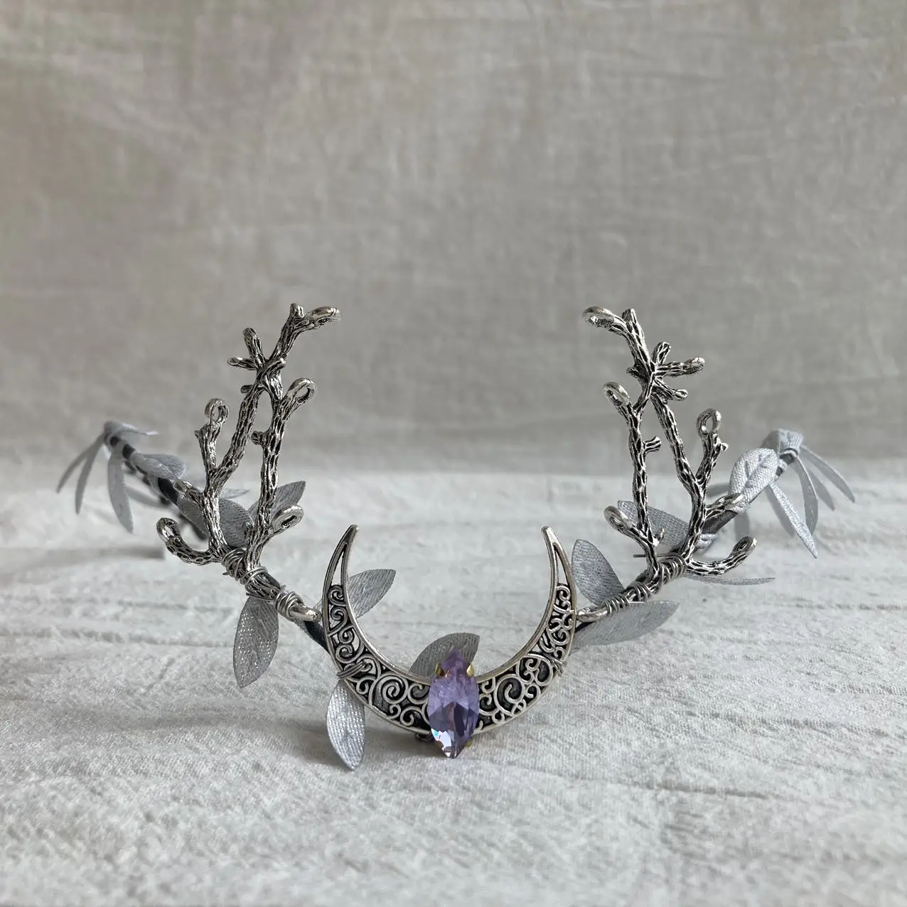 Moon Woodland Tiara Branches Deer Elven Headpiece Festival Boho Tiara Wedding Bride Fairy Costume Circlet Renaissance