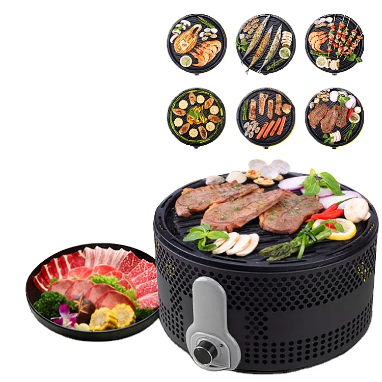 

Korean Portable Adjustable Smokeless Available Electricity Cast Iron Barrel Bbq Barbecue Charcoal Grills