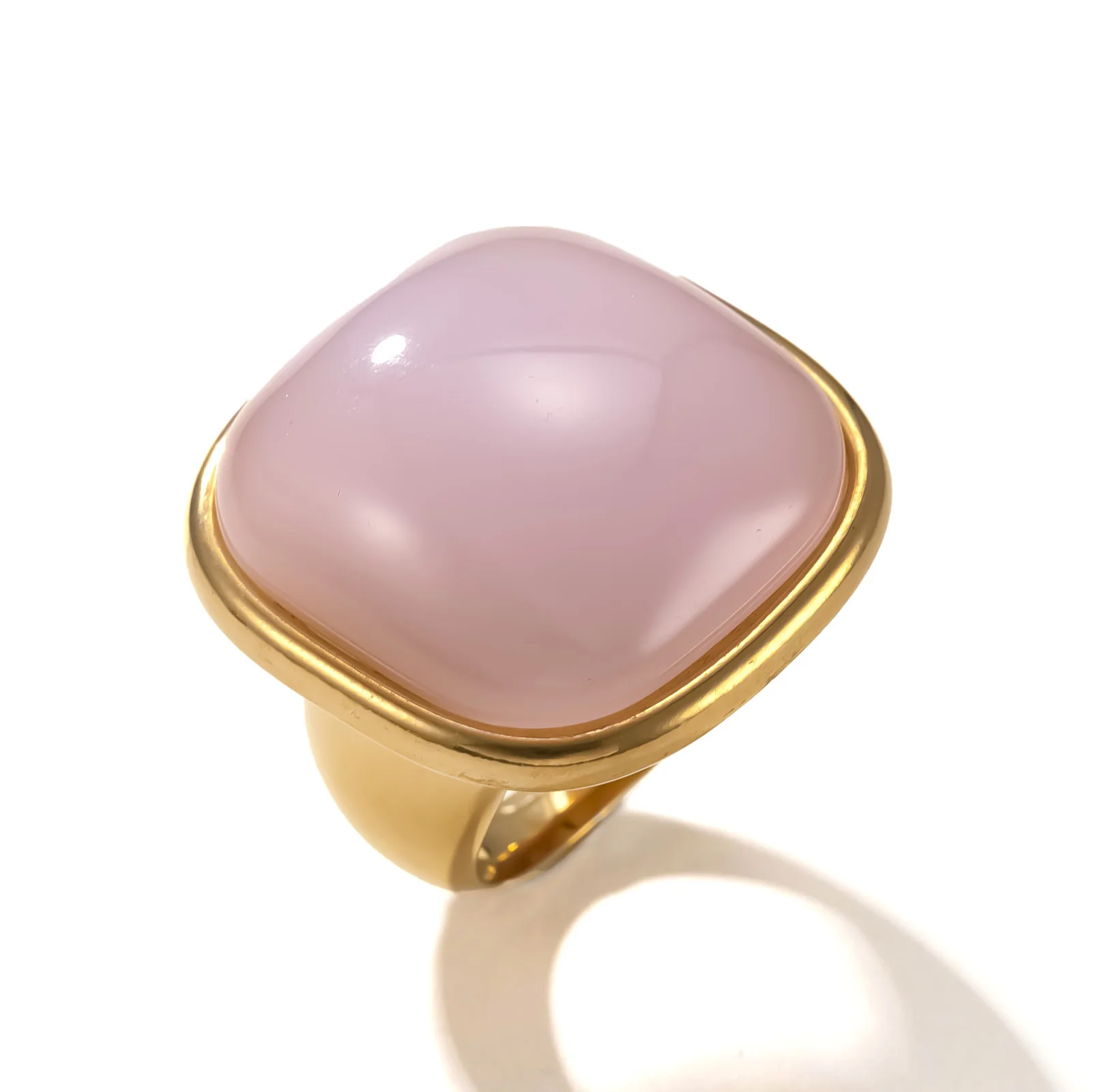 الأكثر مبيعا 18K مطلية بالذهب مربع الحجر الطبيعي يلقي الدائري ، الرجعية الفاخرة هندسية التيتانيوم الصلب مجوهرات للرجال النساء وتتسابق #4