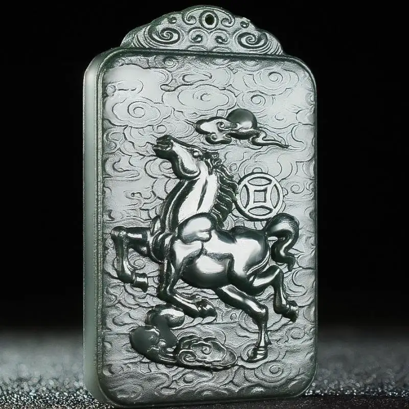

Natural Nephrite Green Jade Zodiac Horse Charm Necklace Men Women Fine Jewelry Chinese Hetian Jade Horse Pendant Necklaces