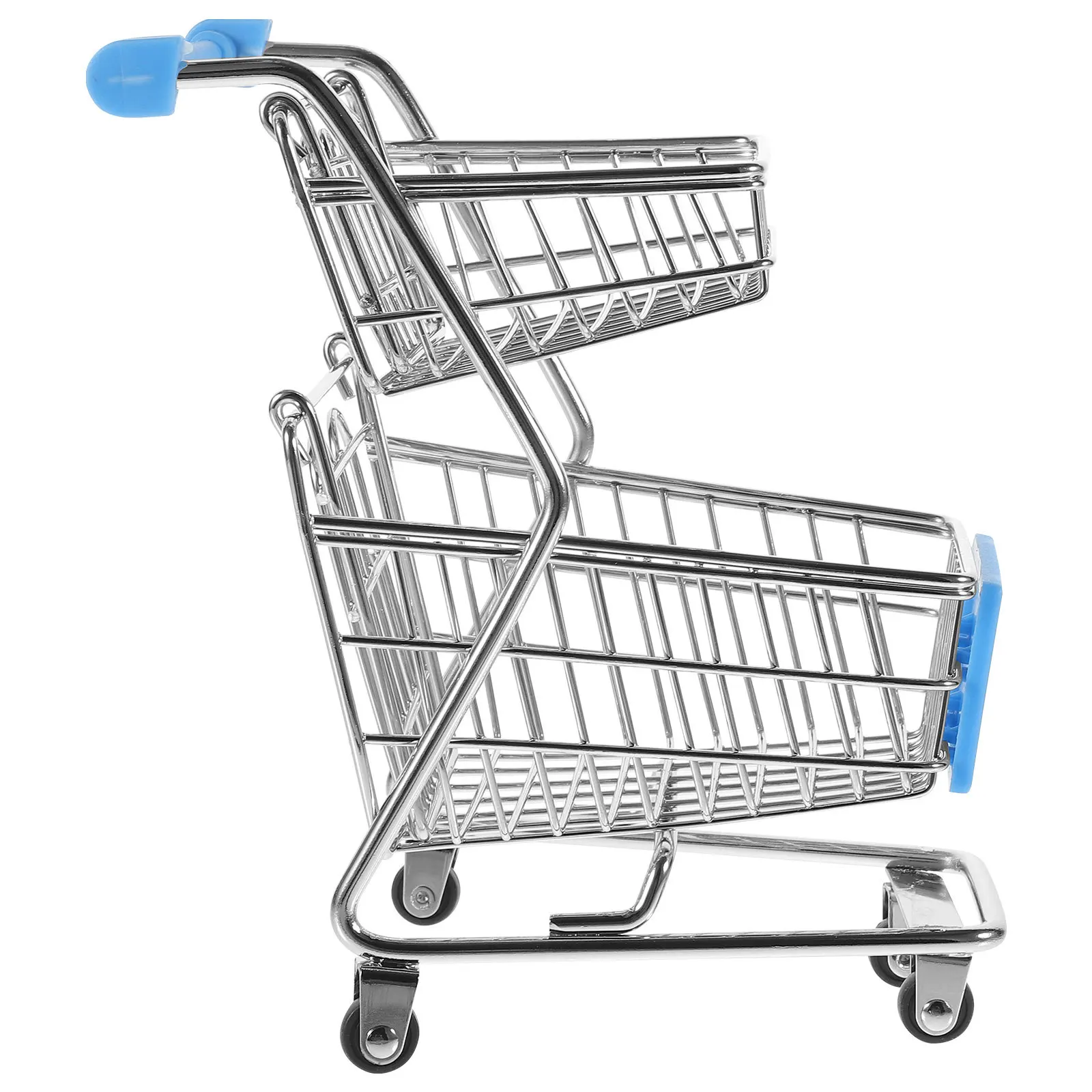 

Double Layer Mini Shopping Miniature Supermarket Cart Storage Basket Desktop Organizer For Candies Pens Iron Plastic Trolley