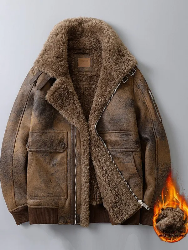 

Винтажное байкерское мужское меховое кожаное пальто Jaet Thi, теплое свободное пальто из полиэфирного волокна, длинное пальто на молнии для молодежи