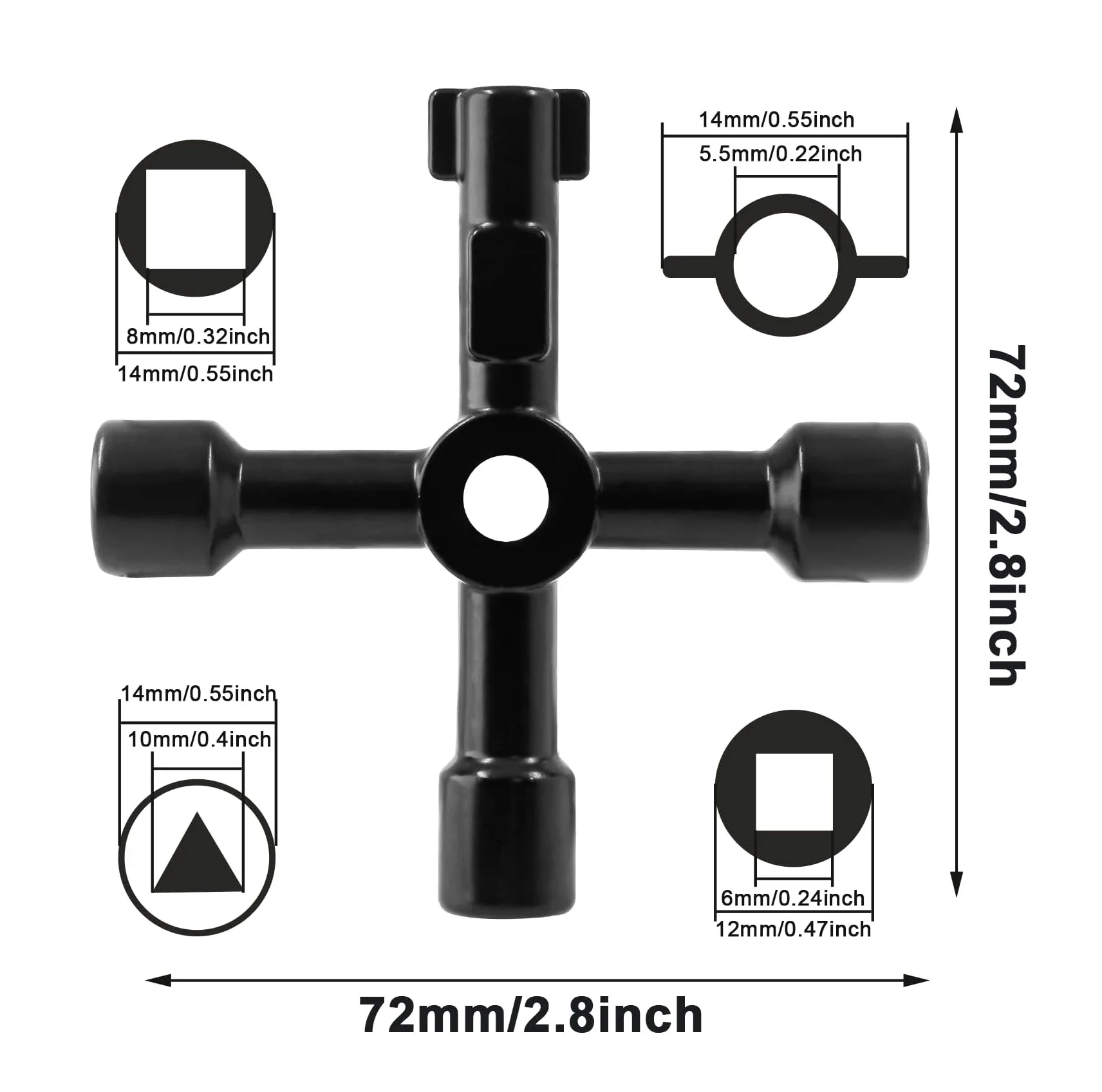4 in 1 Universal Cross Key Multi Functional Cross Triangle Key Electricians Valve Tools for Electric Water Gas Meter Box Cabinet