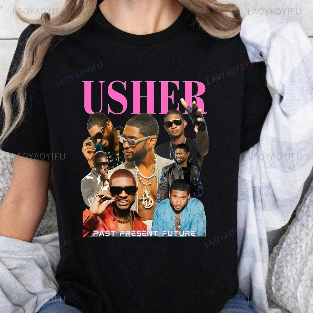 Casual Streetwear Usher Printed T-shirt Top Usher Neutral Trend Harajuku Short Sleeve Unisex Shirt Graphic Large T-shirt