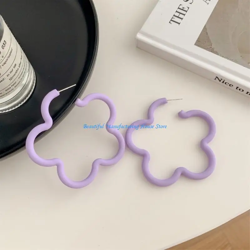 

E56A Colorful Flower Shaped Delicate Acrylic Earrings Floral Studs Earrings