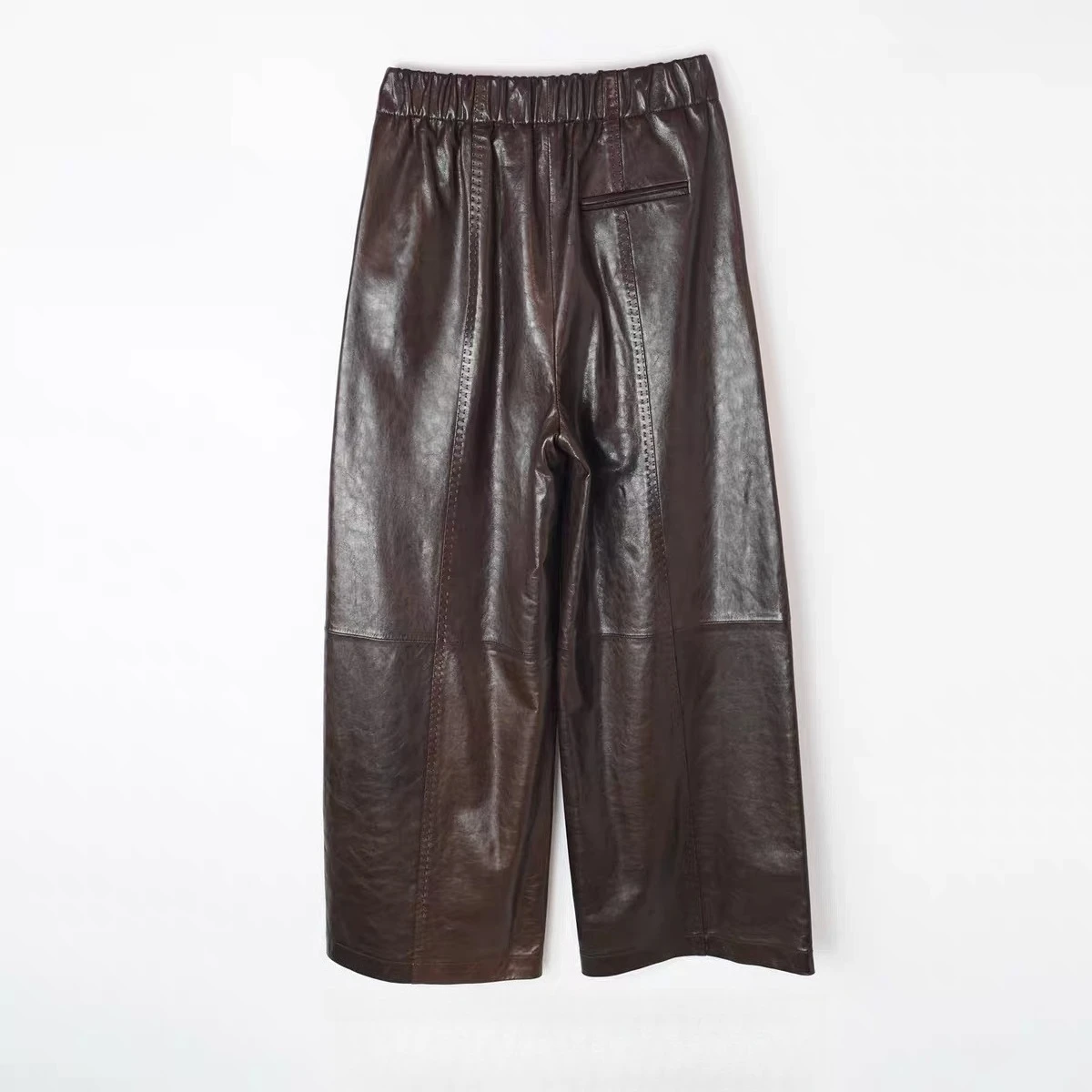 Women's Harajuku Leather Cropped Pants Full Vegetable-Tanned Sheepskin Loose Fit Casual Trousers Match Heels Calcas Femininas