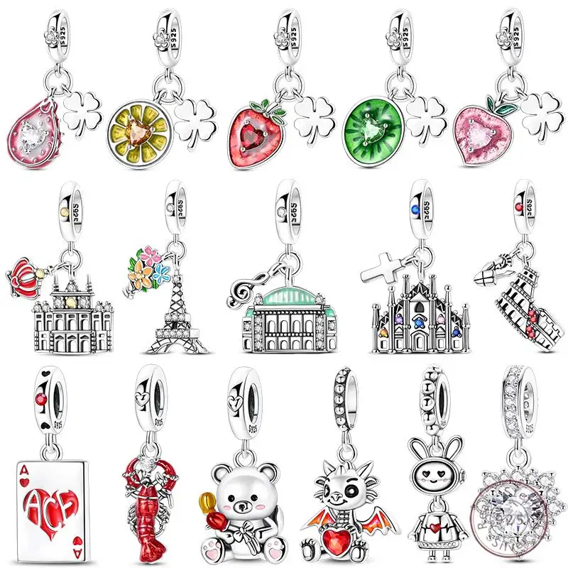 100% 925 Sterling Silver Cathedral Antique Love Strawberry Beads Suitable for 3mm Original Bracelet DIY Jewelry