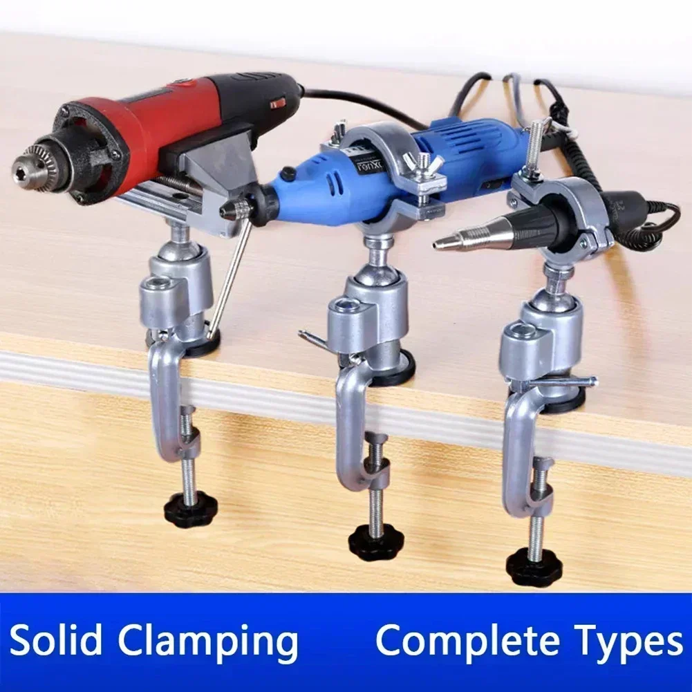 360 Degree Rotating Table Vise Bracket Multifunctional Aluminium Alloy Swivel Bench Clamp Electric Drill Stand Rotating Tool