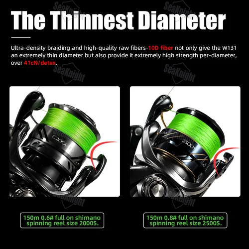 Imagen 2 del producto Línea de pesca SeaKnight marca W131, línea trenzada de PE ultrasuave de 150M y 13 hebras, líneas de pesca con revestimiento de dos capas F + a prueba de agua de mar