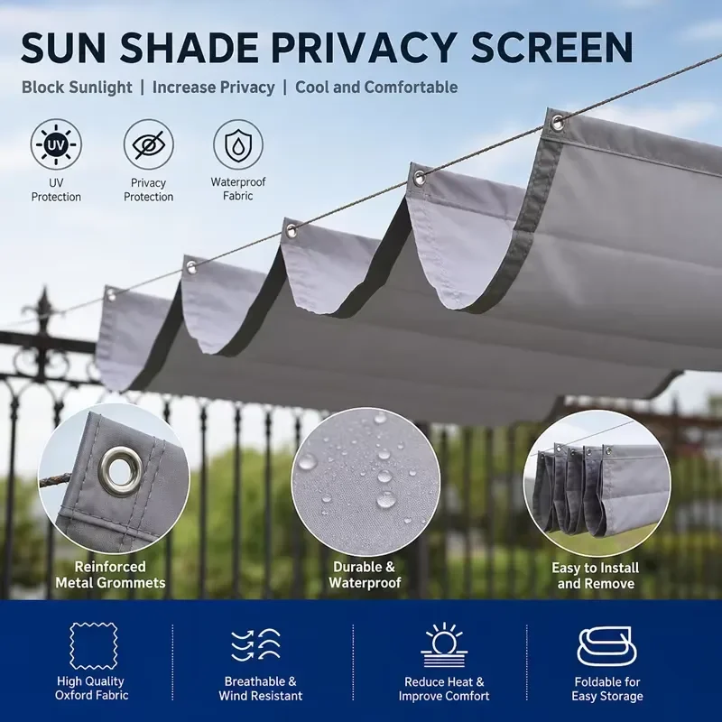 Outdoor Waterproof Perforated Wave Sunshade Sail Patio Pergola Sun Shading Awning Retractable Shading Cover With Accessories