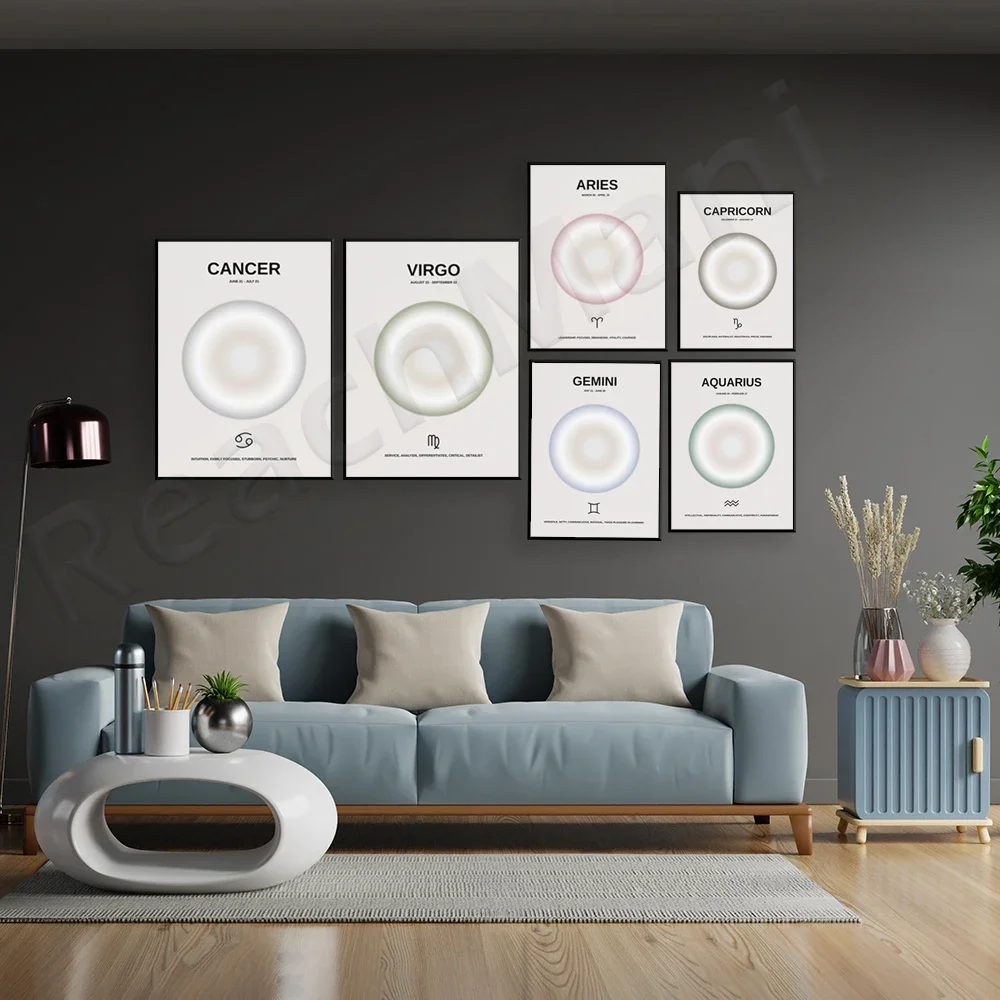 Zodiac Prints, Scorpio, Aquarius, Libra, Sagittarius, Aries Zodiac Print, Pastel Gradient Aesthetic Wall Art Zodiac Wall Poster