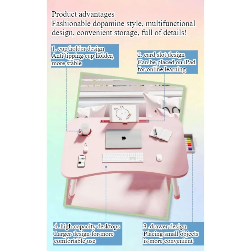 Bed Small table Foldable computer desk Student dormitory Upper bunk Desk Study table Writing table Color table view 3