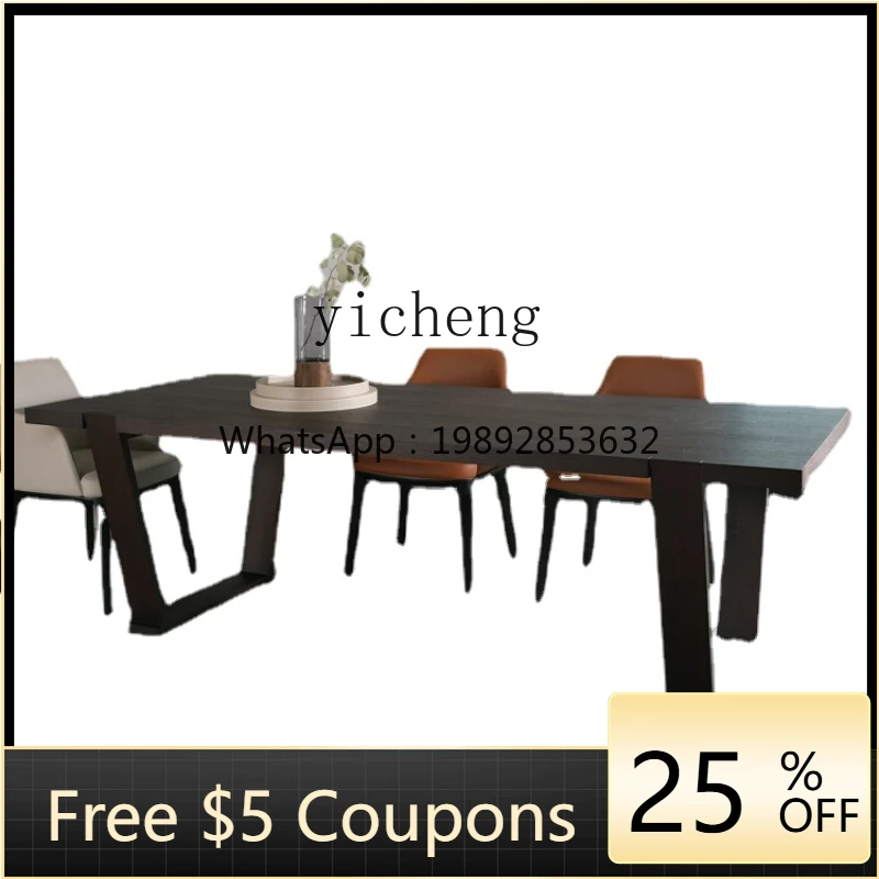 

ZZk Large Plate Dining Table Italian-Style Light Luxury Solid Wood Negotiation Table and Chair Rectangular Large Dining Table
