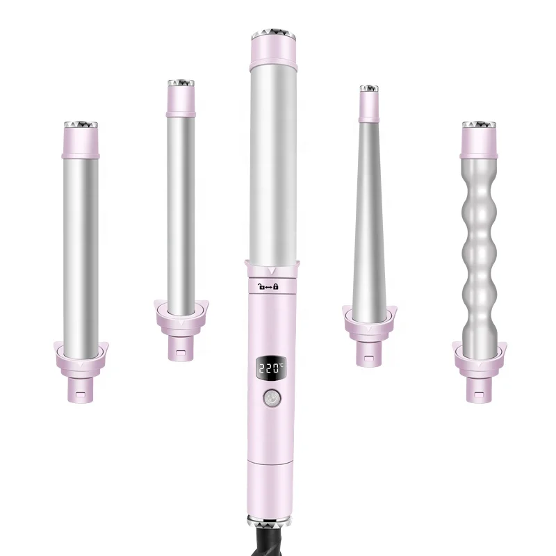

5 in 1 Professional Hair Curler Set Automatic Curler Home Big Waves Wand Hair Styling Tools Roller Curling Iron Pink Set