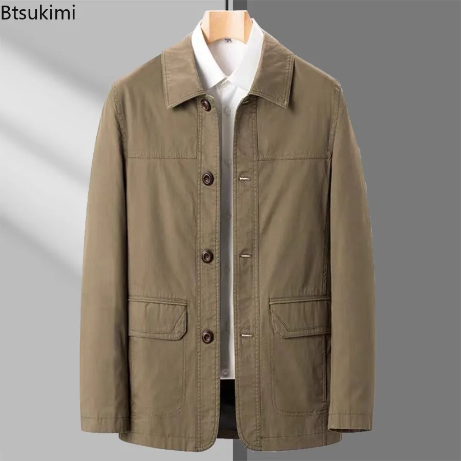 2025 New Men's Pure Cotton Jackets Fashion Simple Dad Clothes Spring Autumn Loose Lapel Button-up Coats Men Business Casual Tops