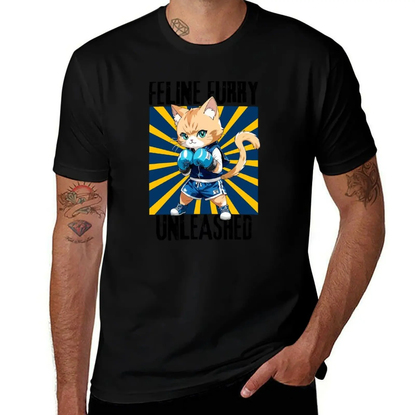 Boxing Cat Feline Furry Unleashed Cute Cat with Boxing Gloves T-Shirt Thanksgiving Day Tee Top T-Shirt