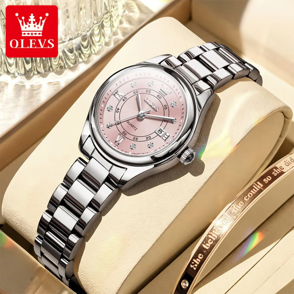 OLEVS Brand Original Fashion Quartz Watch Women High Quality Stainless Steel Strap Waterproof Calendar Watches Womens Clock