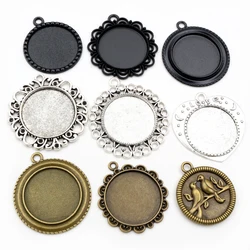 New Fashion 5pcs 25mm Inner Size Black Antique Silver Plated Bronze Flower Simple Style Cabochon Base Setting Charms Pendant