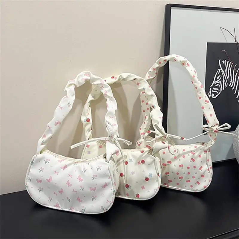 

Trendy Sweet Cherry Butterfly Strawberry Print Shoulder Bag Girly Retractable Strap Handbag Armpit Bag Women Commuter Bags Gifts