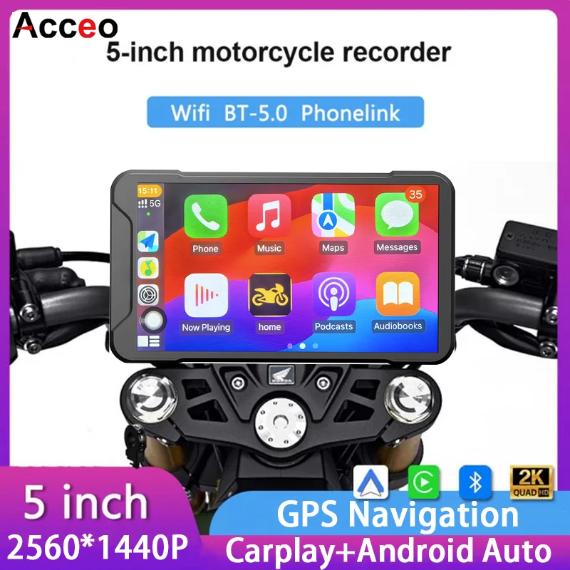 

Car Motorcycle Driving Recorder 5 Inch HD Carplay Android Auto GPS Riding recorder Optional Front and Rear Dual Recording