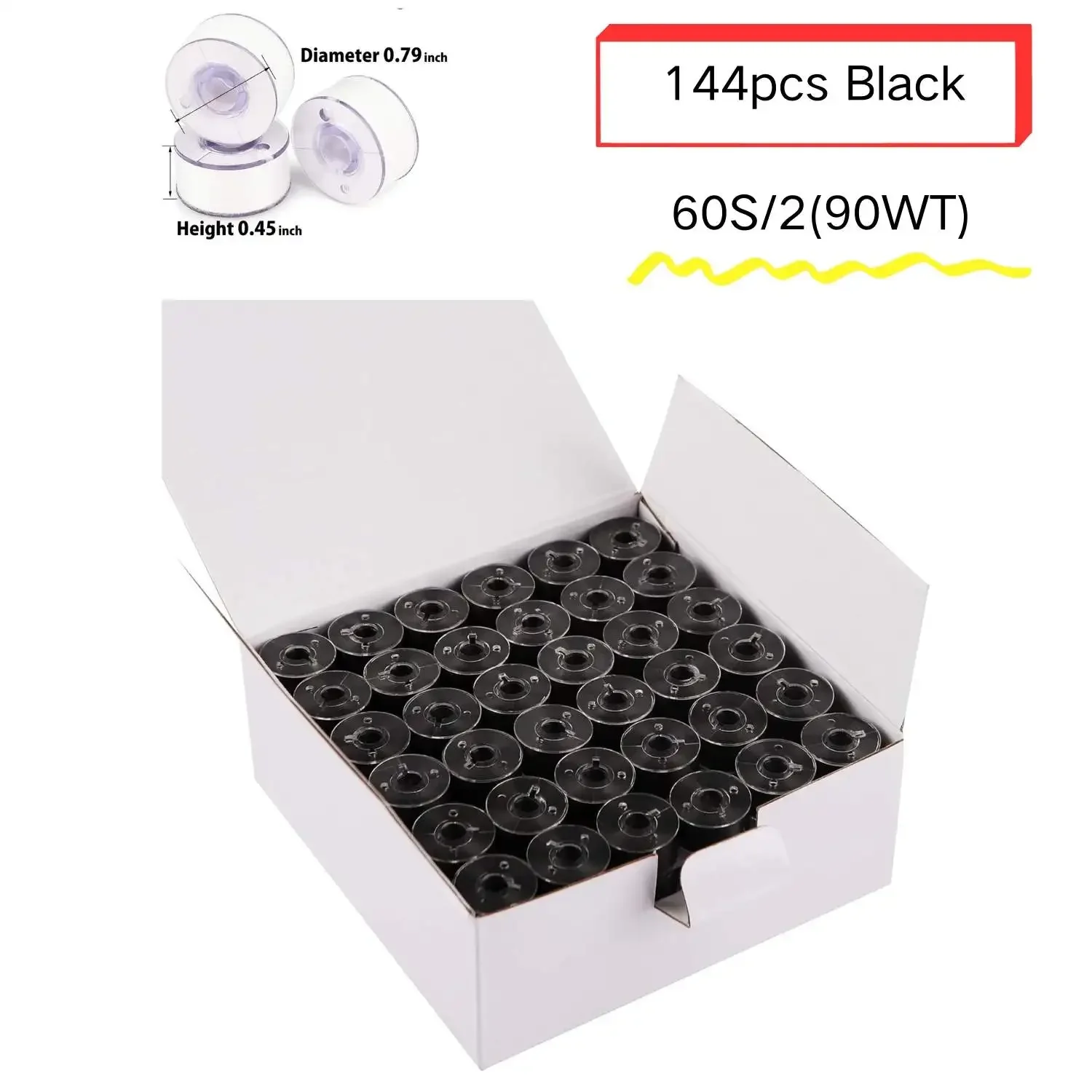 

144шт Белый/Черный 60S/2(90WT) | 70D/2(60WT) Пластиковая нить с предварительной намоткой, размер A SA156 для вышивальной и швейной машины Cotto