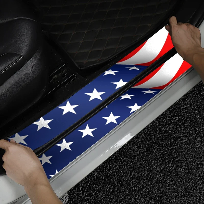 4pcs USA Flag Logo Car Door Sill Protector Carbon Fiber Sticker Anti Scratch Accessories Decoration America National Flag