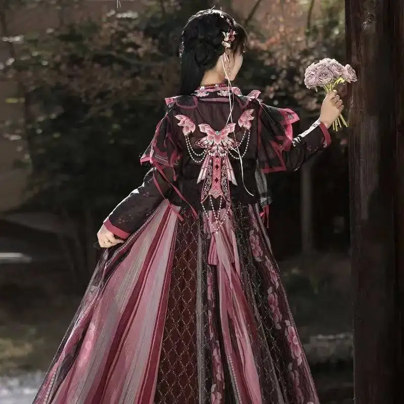 Women's Tang Dynasty Hanfu Embroidery Chest Length Beizi Skirt Traditional Spring Summer Dress Niche Fairy Cosplay Stage Suit