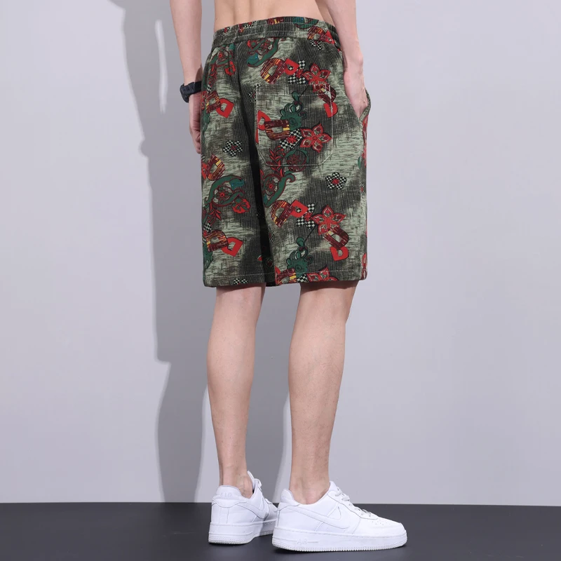 2024 Summer New Men'S Casual Shorts Fashion Print Versatile Straight Tube Water Wash Casual Party Thin Elastic Beach Pants