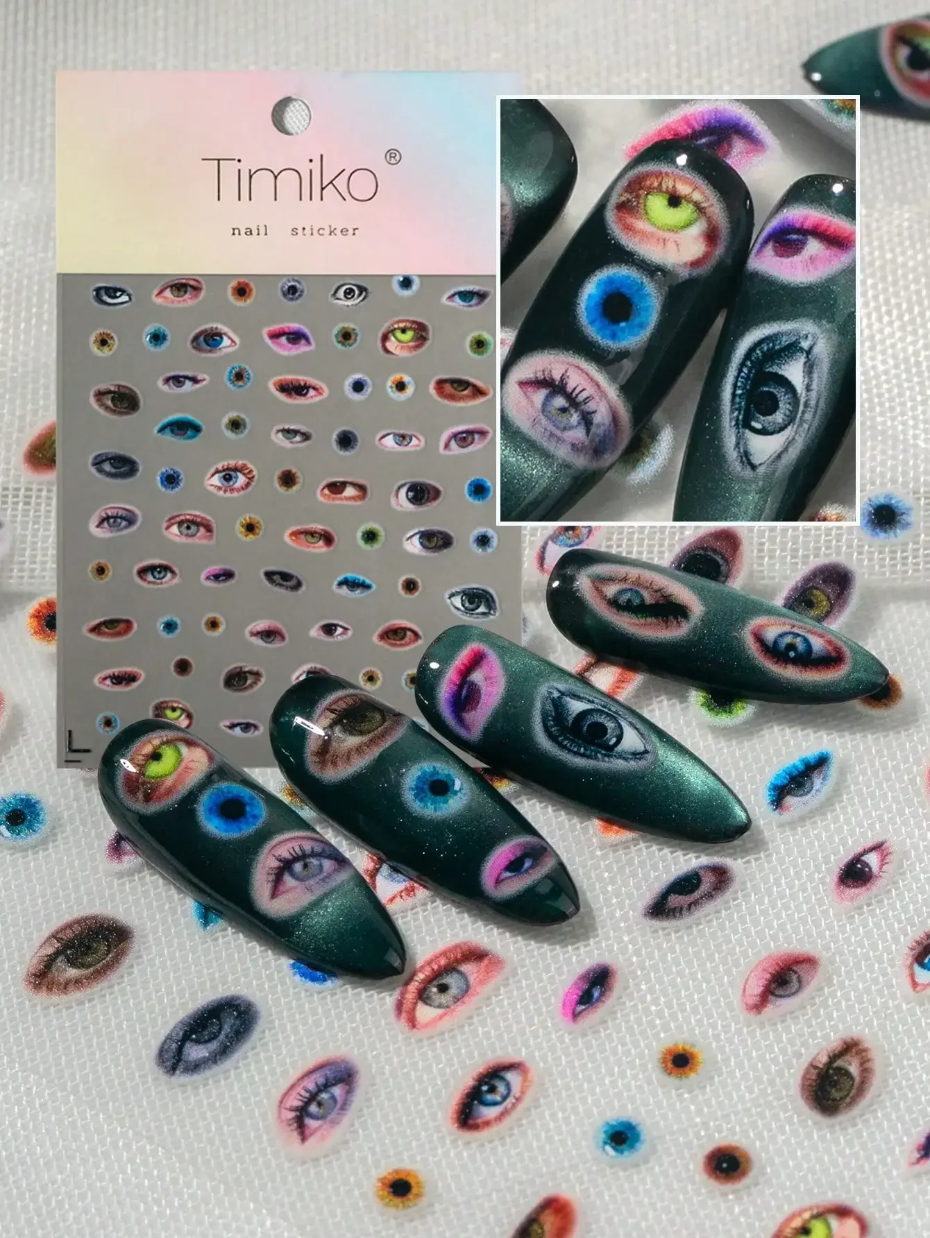 

1 Sheet 3D Printed Nail Art Stickers, Featuring Realistic Multi-Color Eye Designs, Mysterious Vibe, Suitable For Street Style, Dark Fashion, Personalized Nails, Subculture Scenes, Ideal For Subculture Enthusiasts, Baddie, Students, Nail Art DIY Beginners,