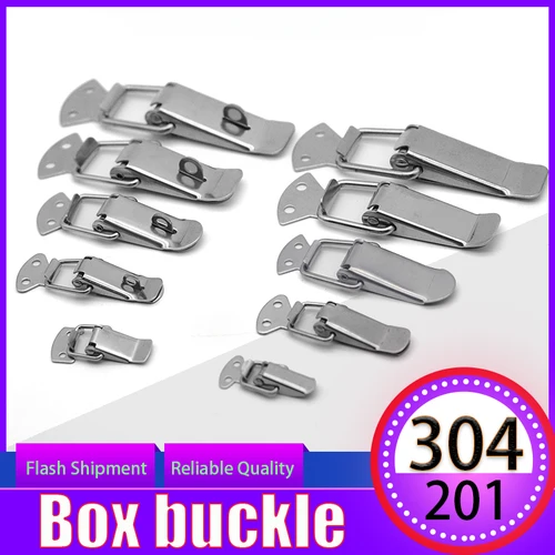 Placa de bloqueo de puerta de gabinete con resorte de acero inoxidable 201/304, especificaciones completas, hebilla de caja de ángulo plano, candado, hebilla de caja de herramientas