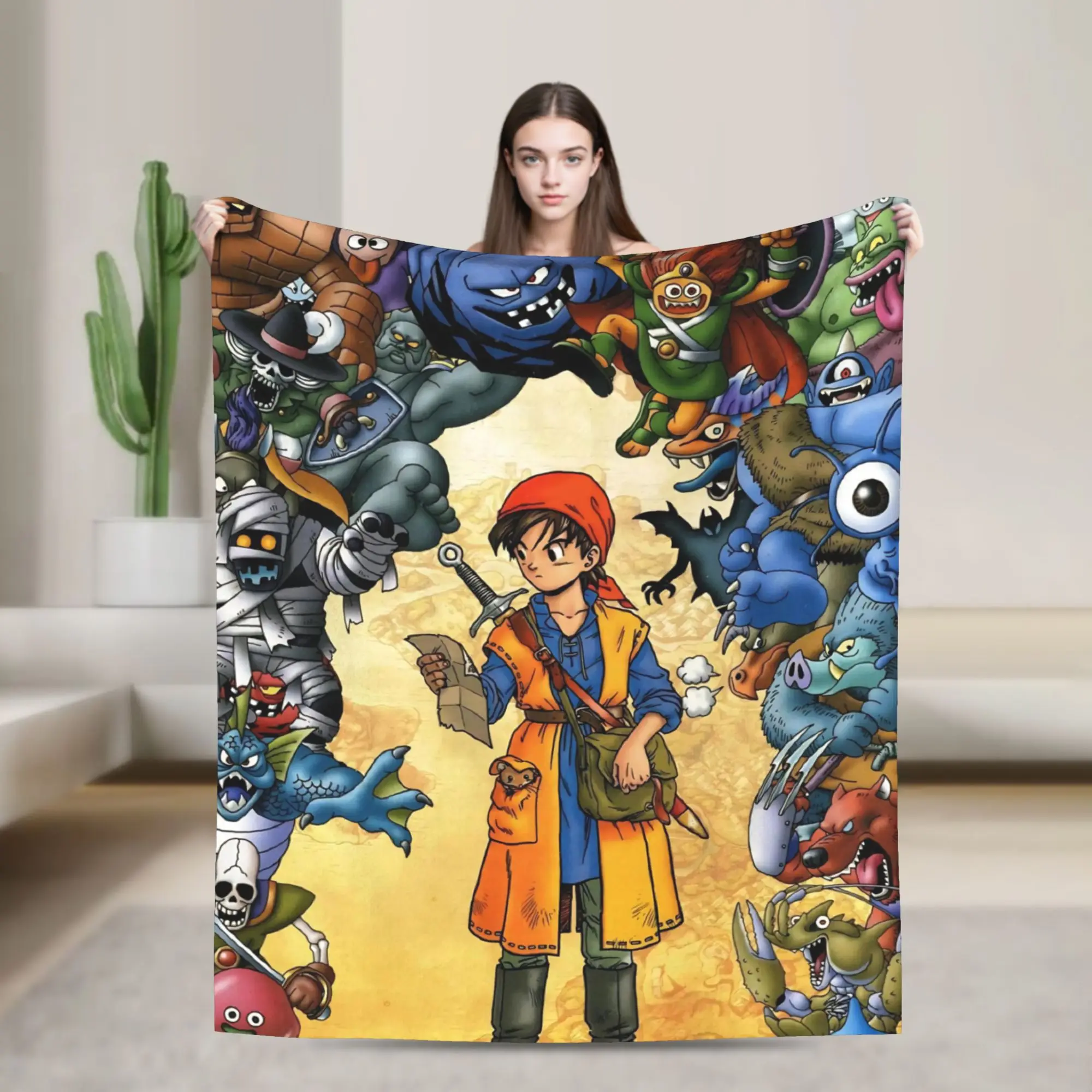 Dragons Quests Game Blanket Cover Anlace Hero Erdrick Slime Flannel Throw Blankets Bedroom Sofa Decoration Lightweight Bedspread