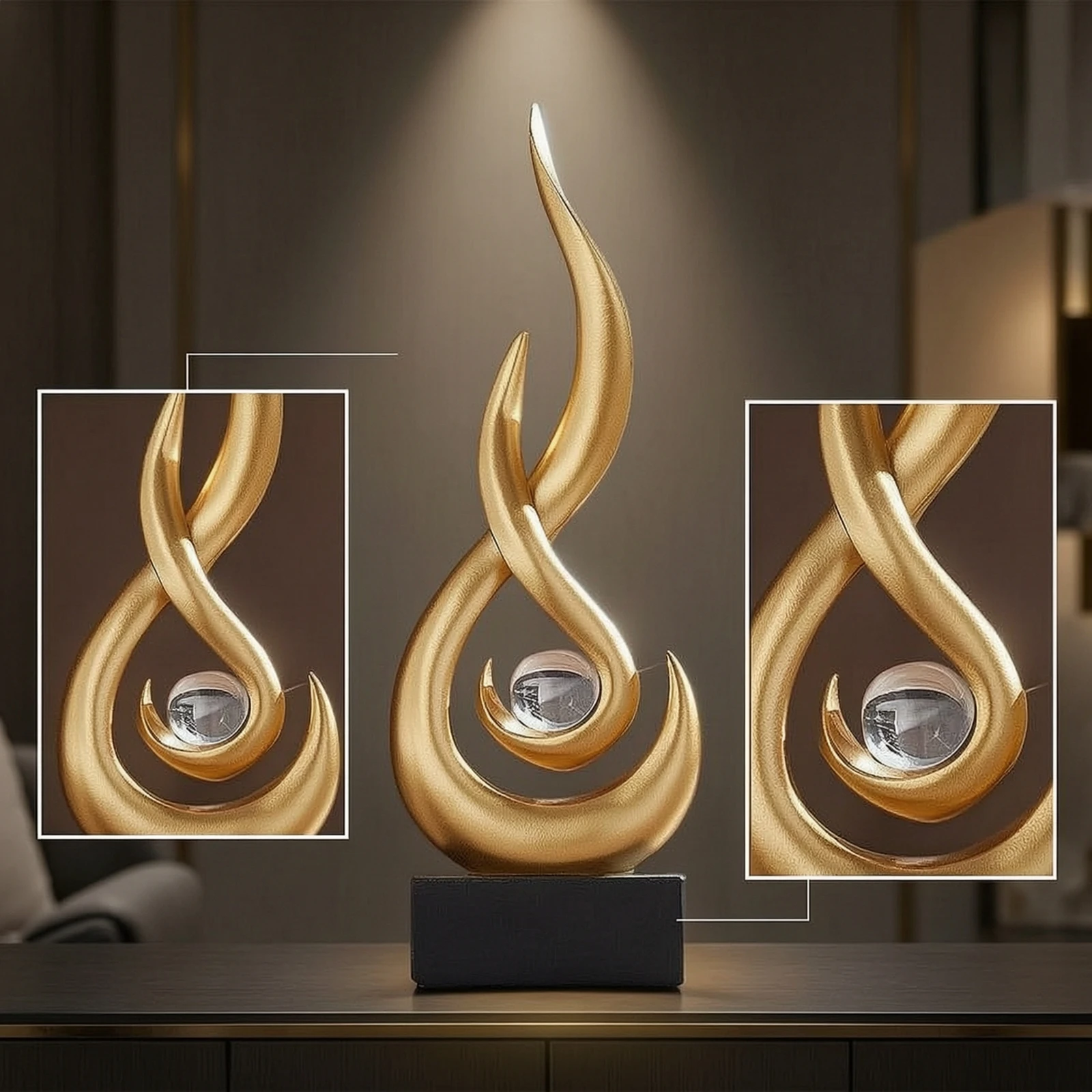 Sculpture with Crystal Ball Artistic Abstract Sculpture Resin Statue Elegant Decor Dynamic for Homeowners, Living Room