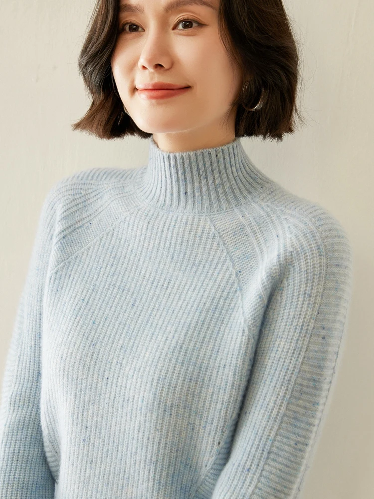 Tloml novo mock neck grosso feminino 100% camisola de caxemira manga longa pulôver outono inverno macio quente casual cashmere malhas topos