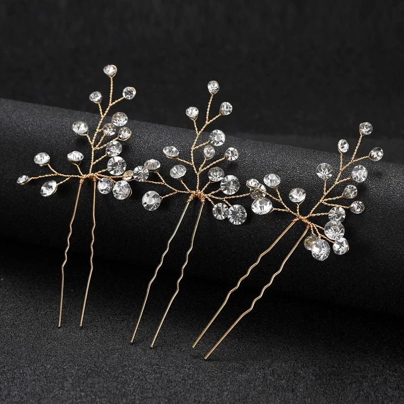 Silver Color Crystal Hairpin Hair Clip For Women Bride Baroque Rhinestone Hair Pin Clip Band Bridal Wedding Hair Accessories