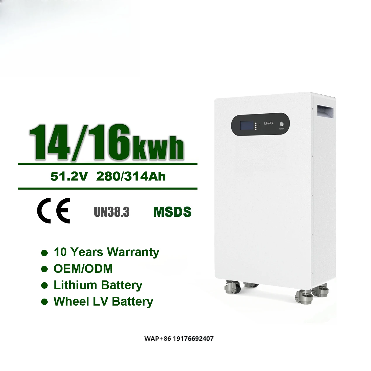 Standing 16Kwh Lithium Battery 280Ah 314Ah 51.2V 200AH 300AH Battery Pack 16KW Home Power Supply Solar LifePO4 Battery