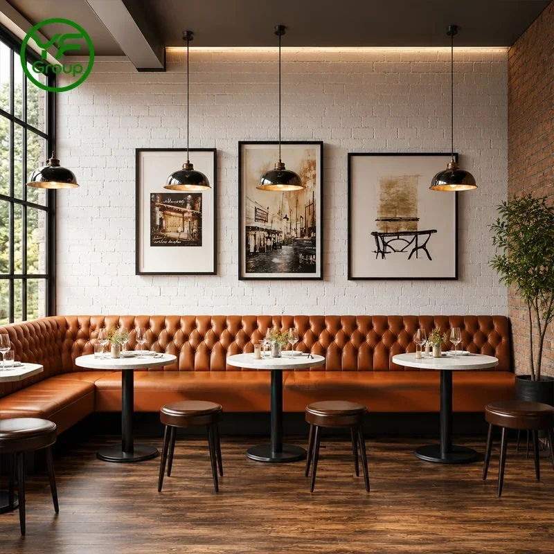 Modern Luxury Leather Restaurant Furniture Chesterfield Booth Seating Tufted Button Back Banquette for Hotel bar