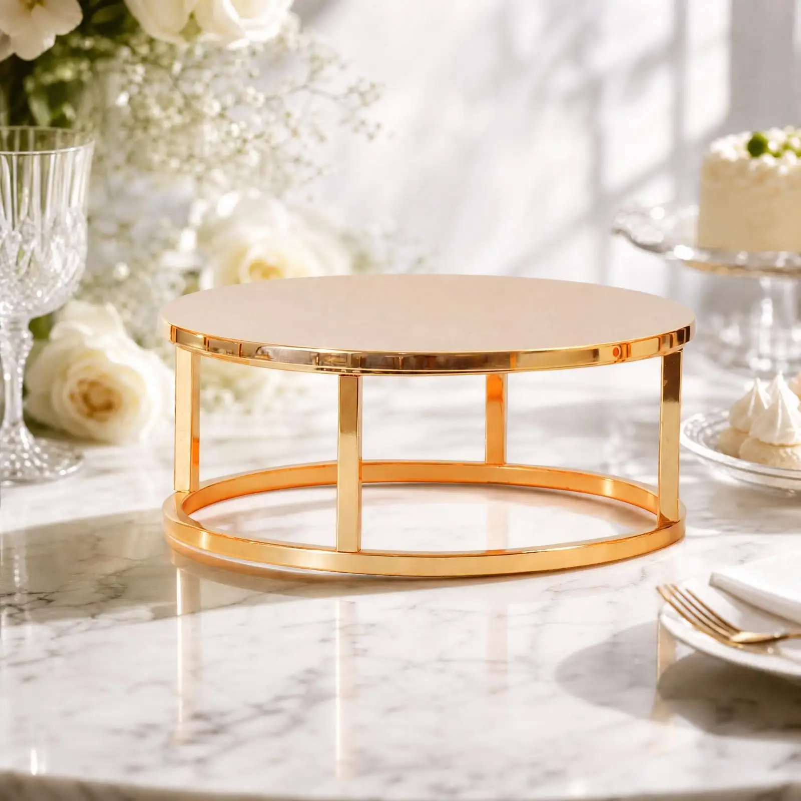 Open Frame Gold Cake Stand for Wedding Celebration Metal Pastry Riser Display