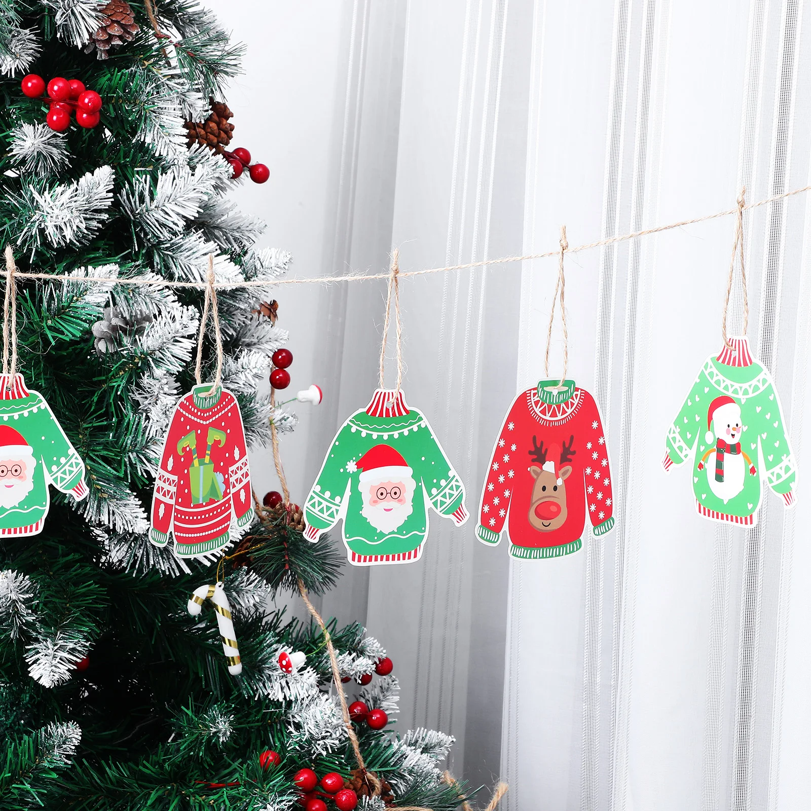 

48 Pcs Classic Christmas Tree Ornaments Embellishment Hemp Rope Sweater Pendant Tags Ugly