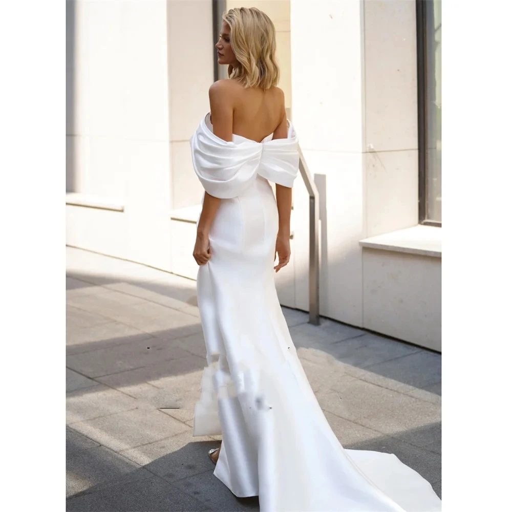 Off-Shoulder Pleats Simple Mermaid Wedding Dress Zipper Back High Slit Floor Length Customize To Measures Robe De Mariee 2024