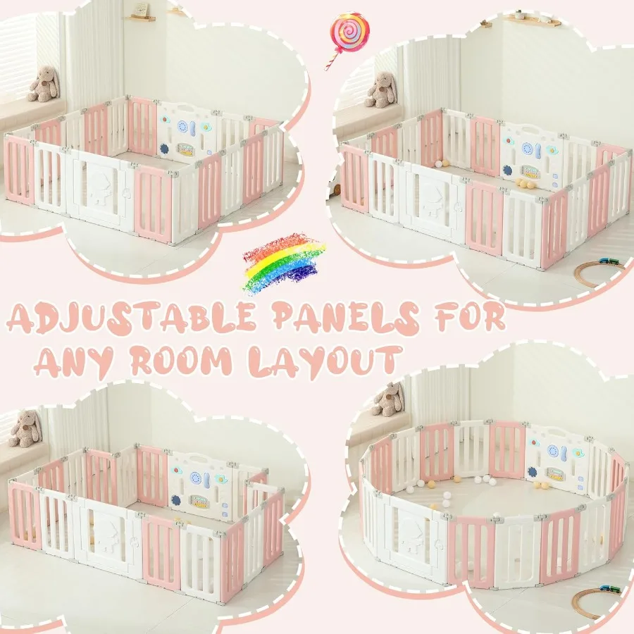18 Panels Baby Play Pen Extra Large Baby Playpen Foldable Astronauts Play Pens for Babies and Toddlers Adjustable Portable Fenc