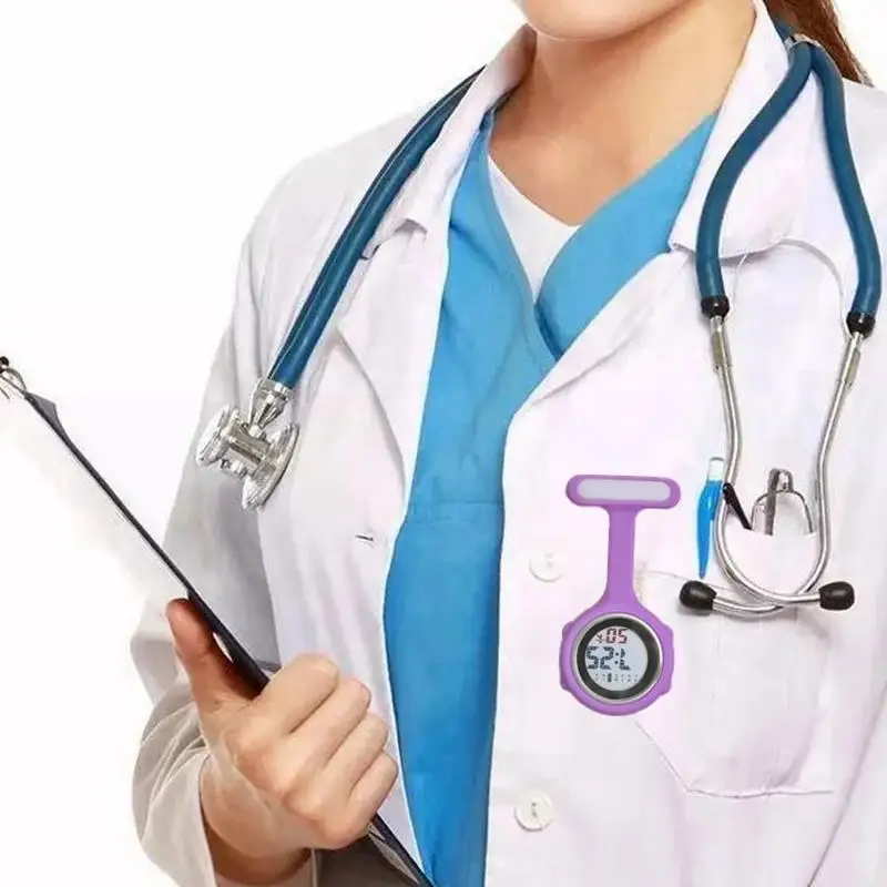 متعددة الوظائف الرقمية الممرضات فوب الساعات الإلكترونية LED عرض للجنسين الطبيب الطبي معلقة بروش دبوس ساعة الطلاب الساعات