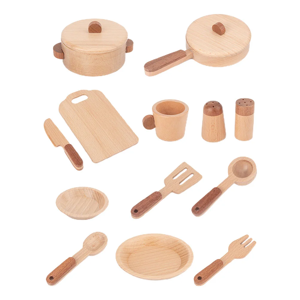 Beech Kitchen Utensils Cooking Plaything Educational Cutlery Set Simulation Interactive Pretend Baby