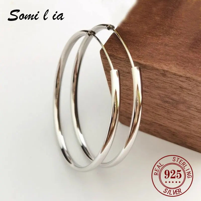 Somila Fashion S925 Earrings 70mm Diameter Big Hoop Earrings For Women  Brincos Jewelry Accessories 3.0MM Cерьги Kольца