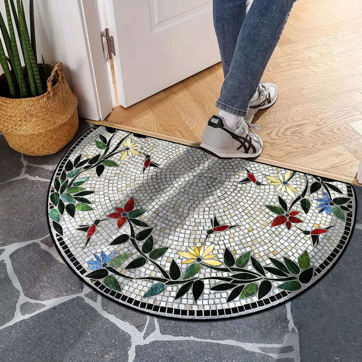 Entrance Door Mat Semi-circular Carpet Outdoor Rug Home Entry Doormat Courtyard Garden Spring Style Decorative Floor Mats 현관 매트