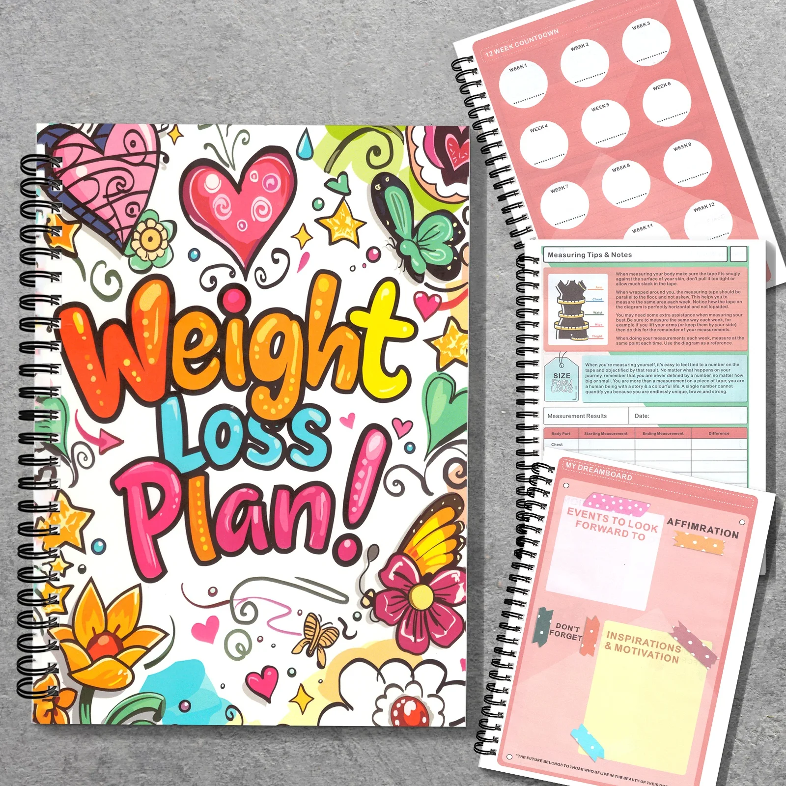 1 Stück Lebensmittel- und Fitness-Tagebuch für Frauen Gewichtsverlust-Tracker Planer Workout-Tagebuch Wellness-Logbuch Notizbuch mit Kalorienzähler Diät