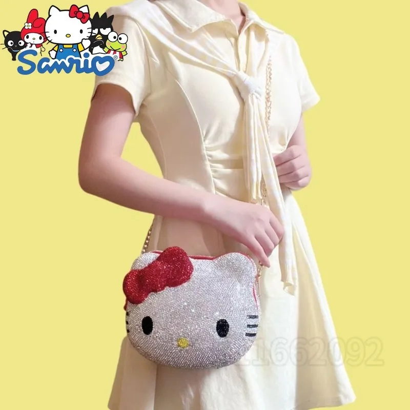 

Sanrio Hello Kitty New Women's Diamond Shoulder Bag Cartoon Cute Women's Shoulder Messenger Bag Fashion Diamond Mini Women's Bag