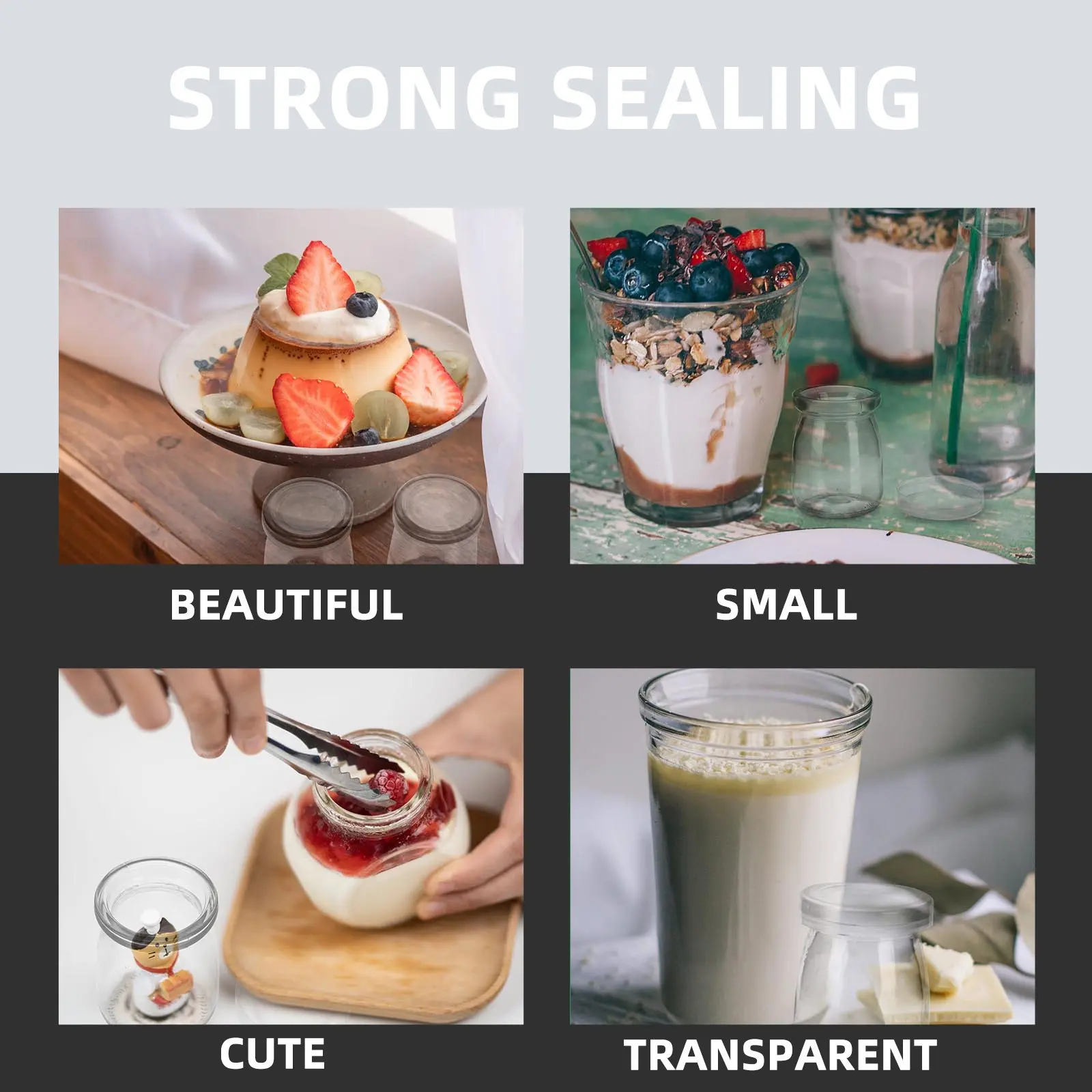 

20Pcs Glass Pudding Bottles Leak Proof Rubber Lid Dessert Storage Cups for Yogurt Mousse Jelly Jam Milk Jelly Jars Glass Bottles