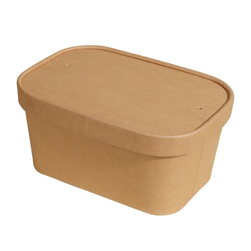 

disposable lunch box thickened with lid, home commercial disposable paper bowl rectangular kraft paper light food packing box