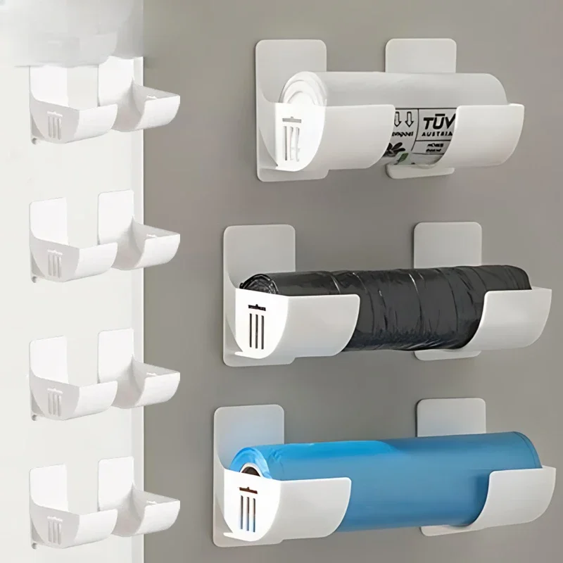 

Wall Mounted Organizer No Hole Storage Tray Kitchen Shelf Cling Film Trash Bag Organizer Cabinet Refrigerator Side Storage Shelf