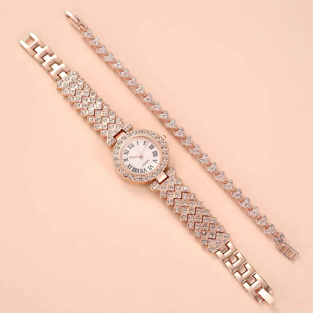 Reloj de diamantes de imitación de lujo para mujer, Conjunto de reloj y pulsera de moda para mujer, reloj femenino